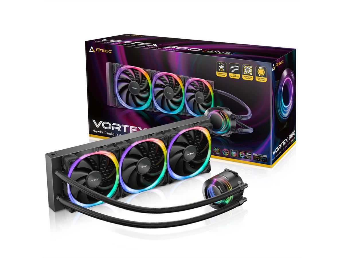 ANTEC Vortex 360 ARGB Prozessorlüfter Wasserkühlung, schwarz