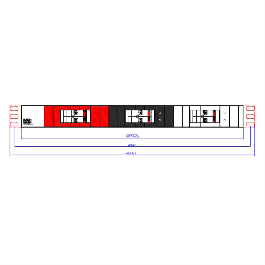 BACHMANN 19" 1HE FuseBox 6xLS C16A, 2m H05VV-F 5G4mm CEE Stecker 32A rot