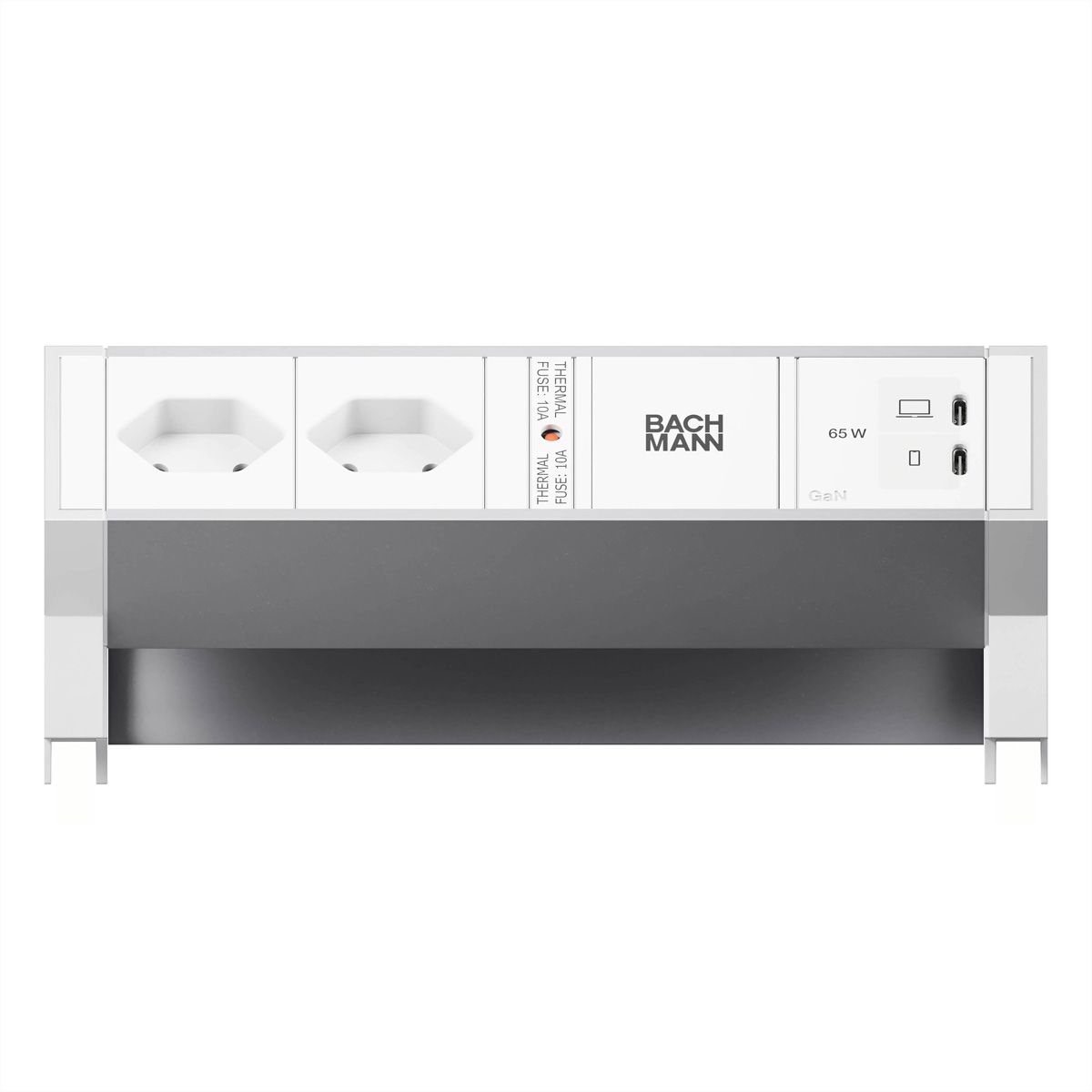 BACHMANN DESK2 ALU WHITE 2xCH 90°, 1xUSB C/C 65W L=0,2m RAL9010