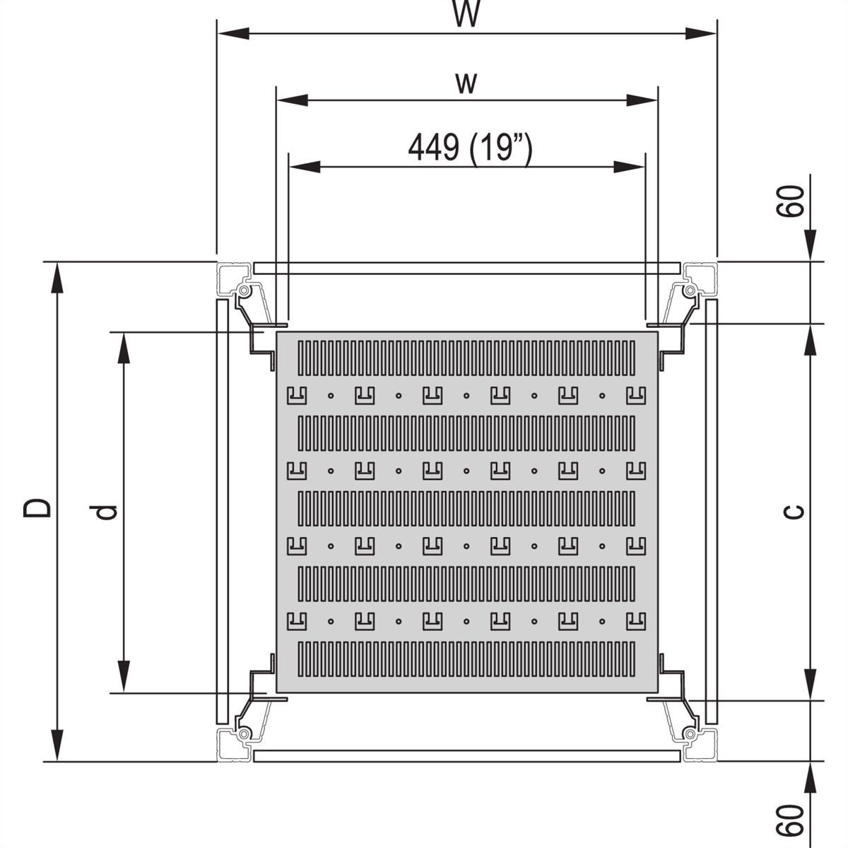 SCHROFF 19"-Fachboden, stationär, 75 kg - 19"FACHB.STAT.600B 600T 7021