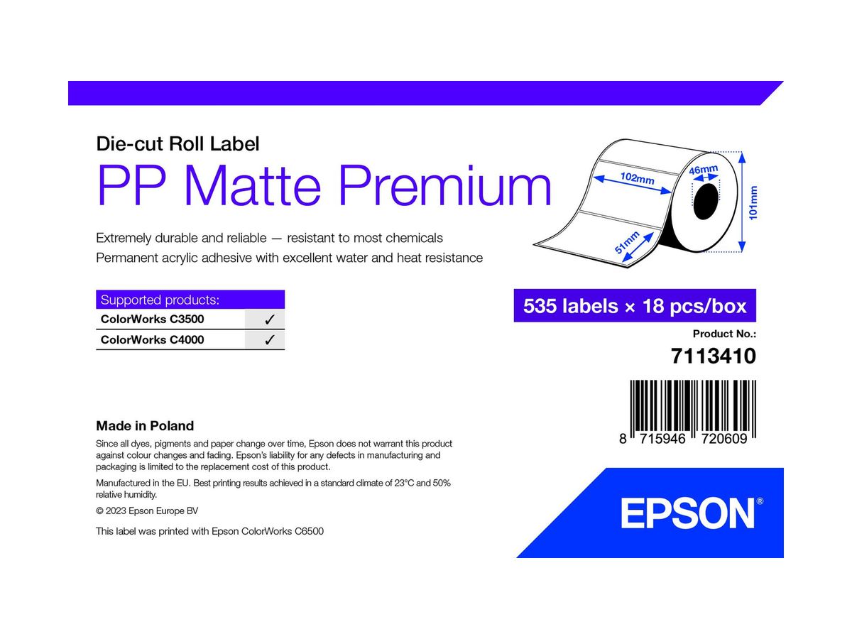 Epson 7113410 Druckeretikett Weiß Selbstklebendes Druckeretikett