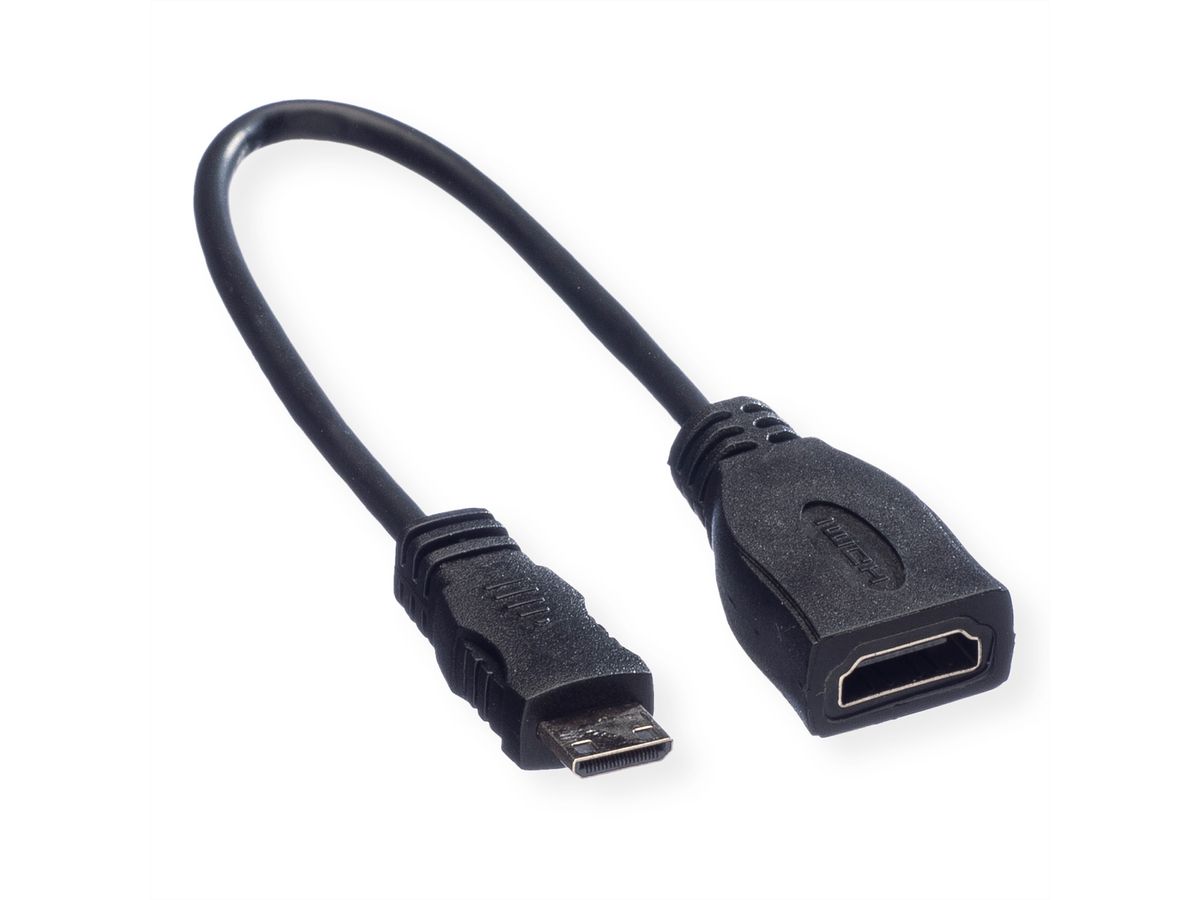 ROLINE HDMI High Speed Kabel mit Ethernet, HDMI BU - Mini HDMI ST, 0,15 m