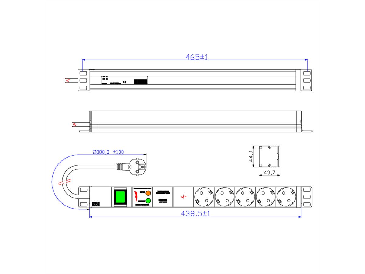 BACHMANN 19" Steckdosenleiste 5-fach mit GVS mit Schalter