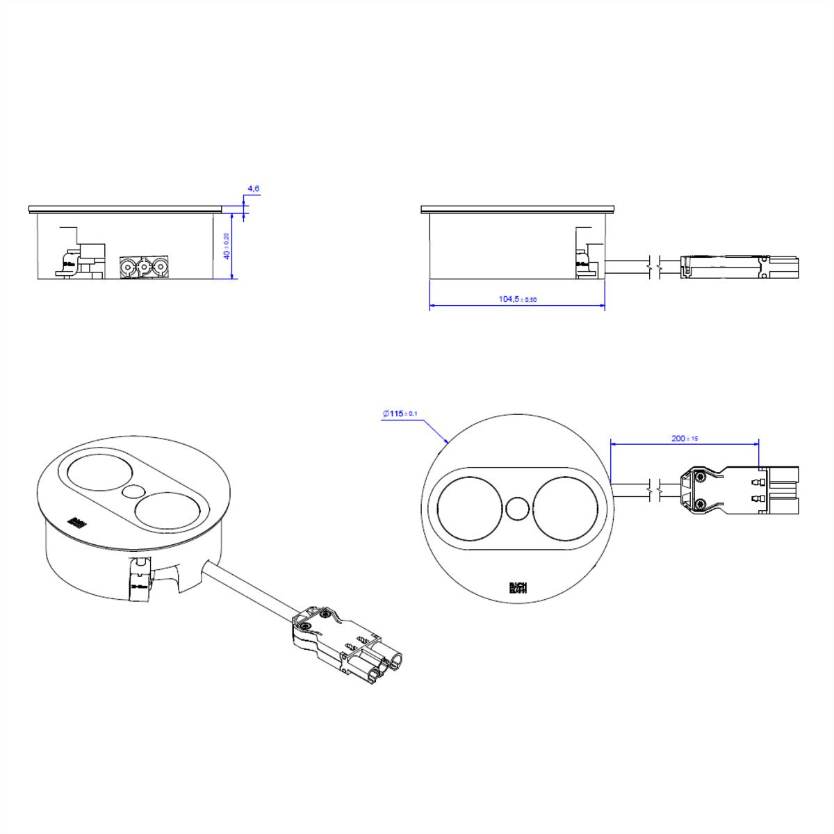 BACHMANN TWIST 2 1xUTE 1xUSB A/C 22W 0,2m GST18 silber rund