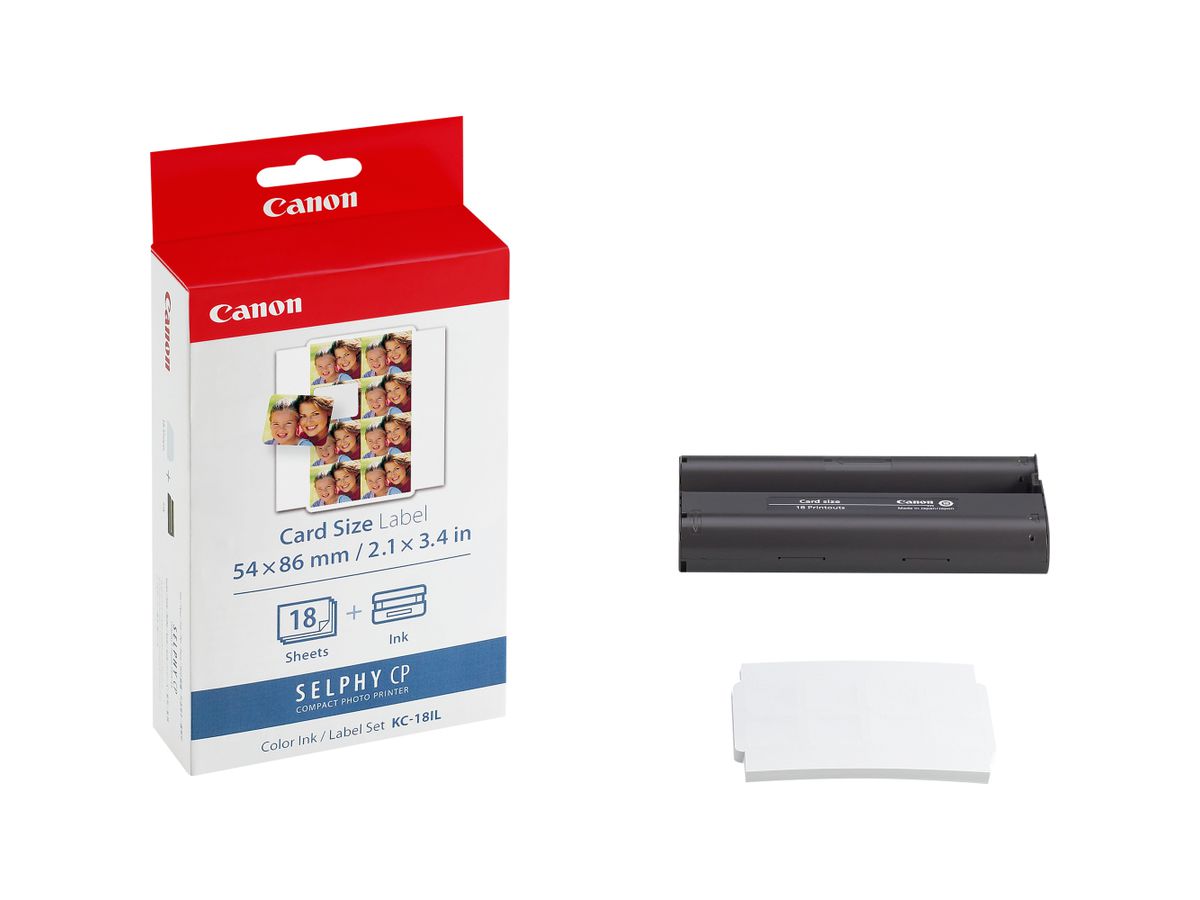 Canon KC-18IL Farbtinte + 54 x 86 mm Sticker-Papier, 18 Blatt