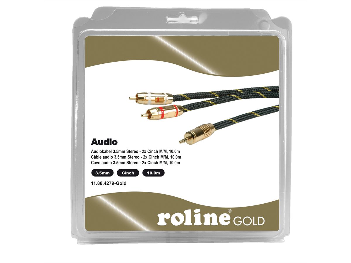 ROLINE GOLD Audio-Verbindungskabel 3,5mm Stereo - 2x Cinch, ST/ST, Retail Blister, 10 m