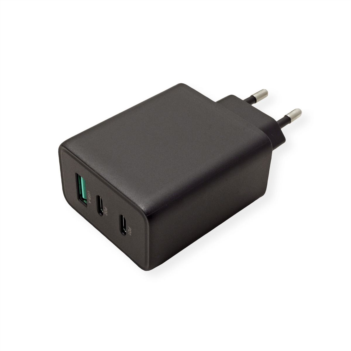 VALUE USB Charger mit Euro-Stecker, 3-Port (Typ-A, 2x Typ-C), 65W, GaN