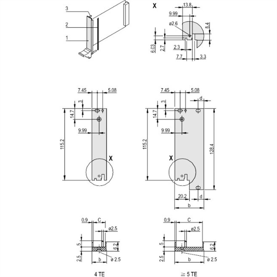 SCHROFF Frontprofil für IEEE-Griff, 3 HE mit 0,1" Versatz, geschirmt - FRONTPROFIL 3HE 10TE IEL OFF
