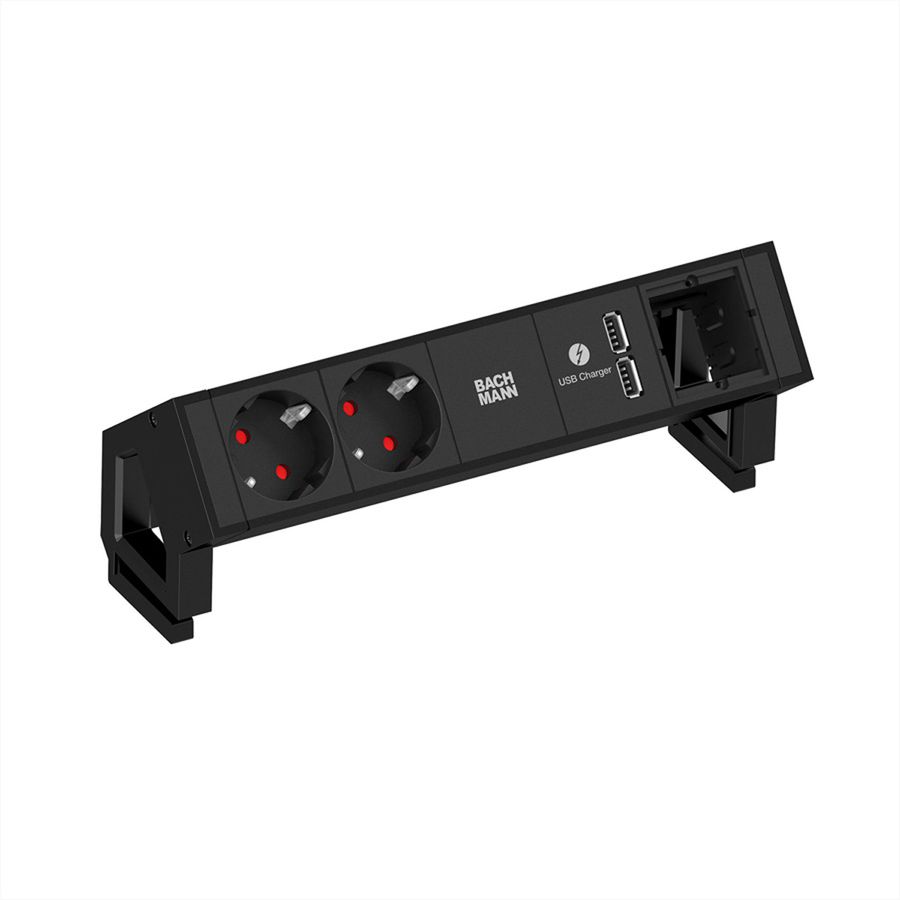 BACHMANN DESK2 2x Schutzkontakt 1x USB-Charger 1x ABD, schwarz