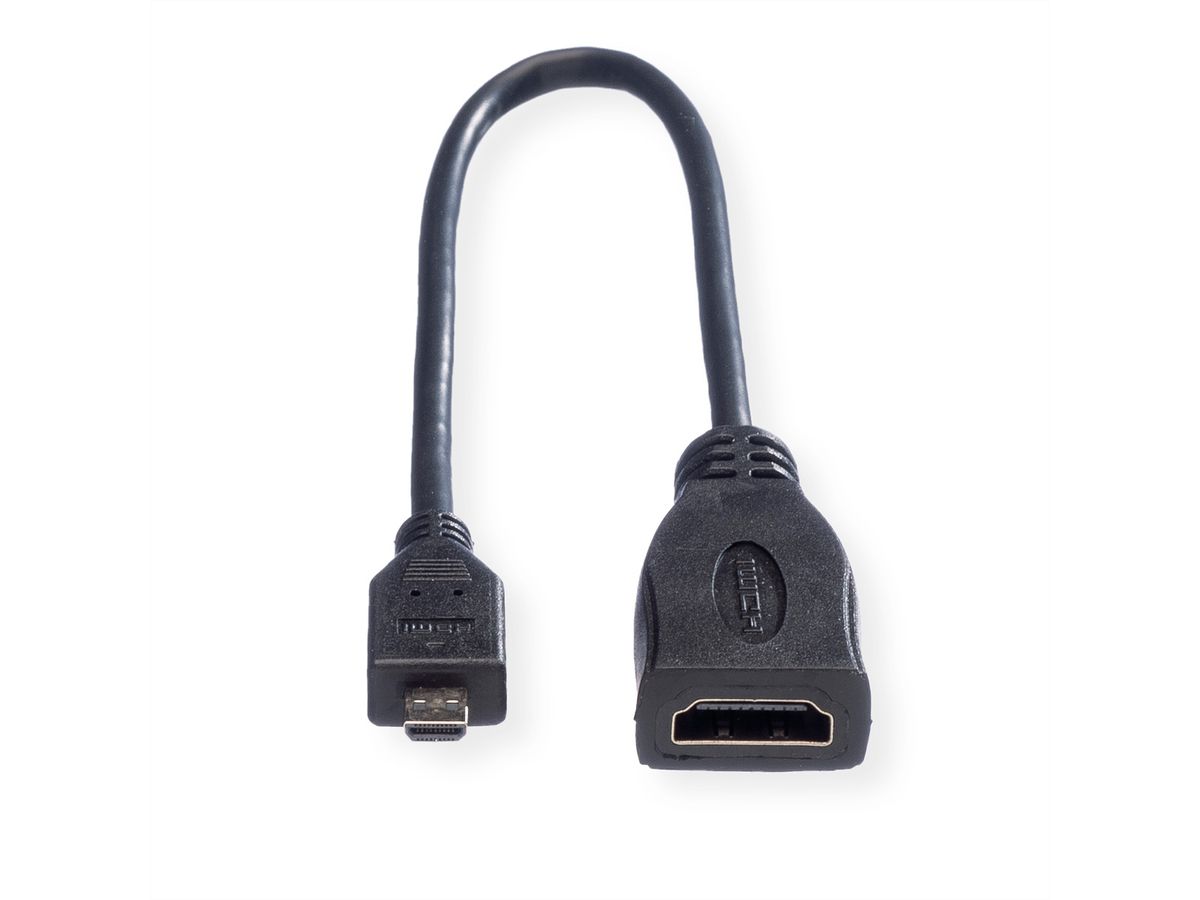 ROLINE HDMI High Speed Kabel mit Ethernet, HDMI BU - Micro HDMI ST, 0,15 m