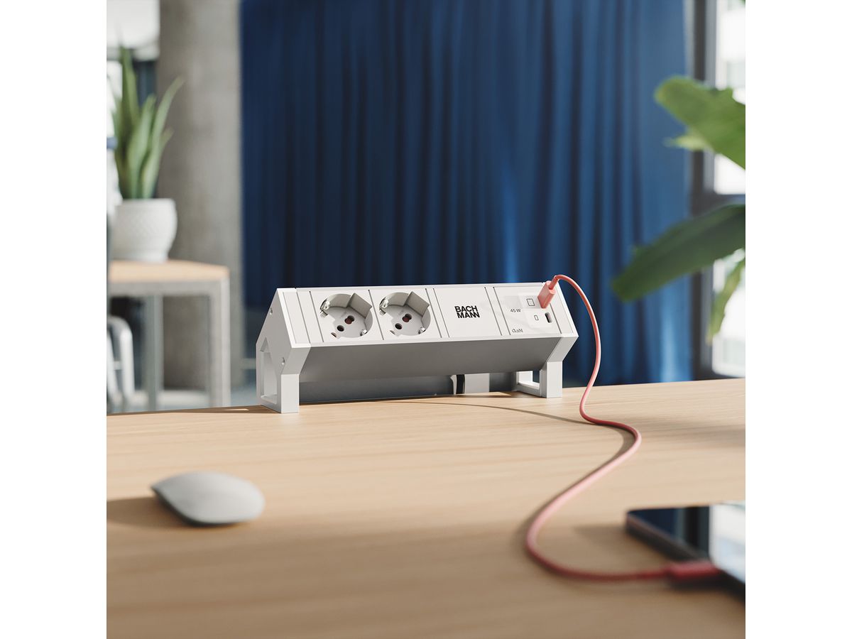 BACHMANN DESK2 ALU WHITE 2xP40, 1xUSB C/C 45W L=0,2m RAL9010