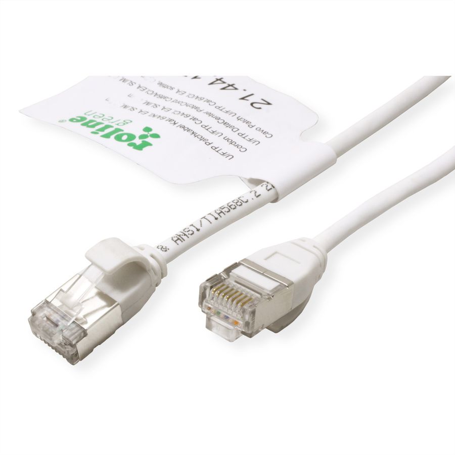 ROLINE GREEN U/FTP Patchkabel Cat.6A (Class EA), LSOH, slim, weiß, 1 m
