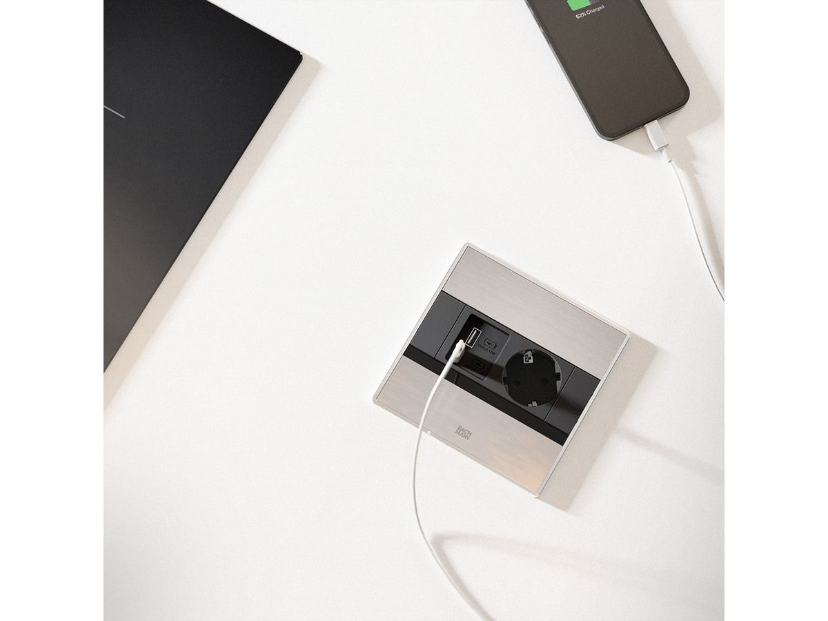 BACHMANN SENSE Edelstahl-Optik 1x CEE7/3, 1x USB A/C L=2,0m AEH