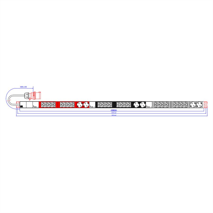 BACHMANN IT PDU ALU 1HE 24x C13 6x Schutzkontakt CEE 3x 16A rot