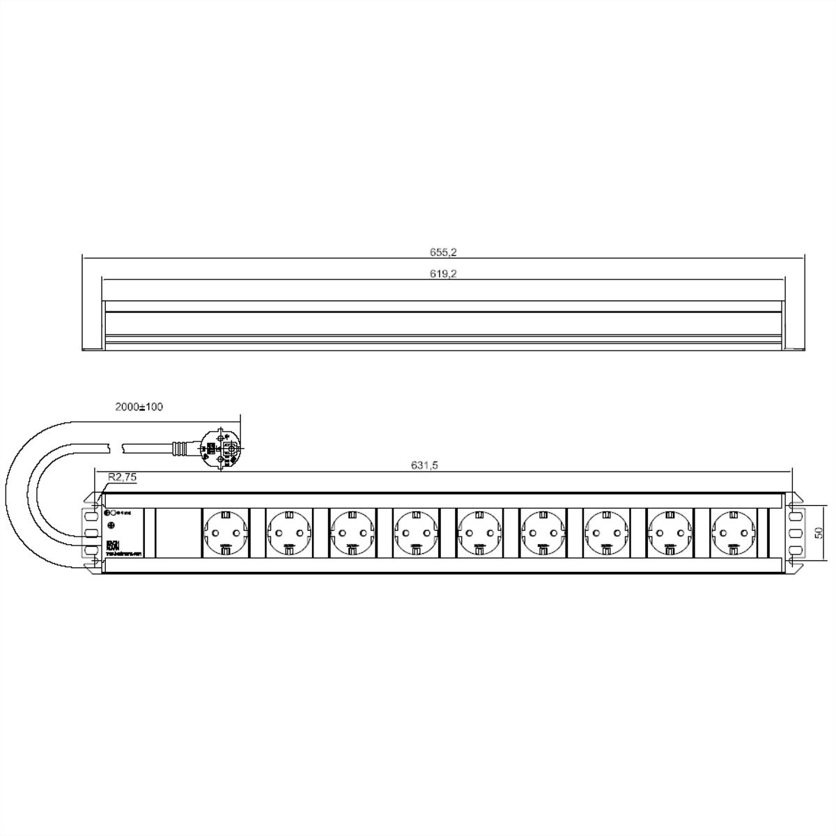 BACHMANN Handwerkerleiste 9x Schutzkontakt, 2 m