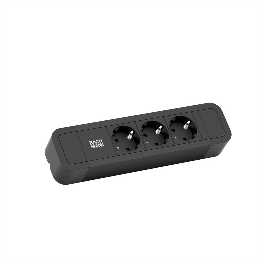 BACHMANN PRIMO2 Steckdosenleiste 3x Schutzkontakt, Aluminium, schwarz, 2 m