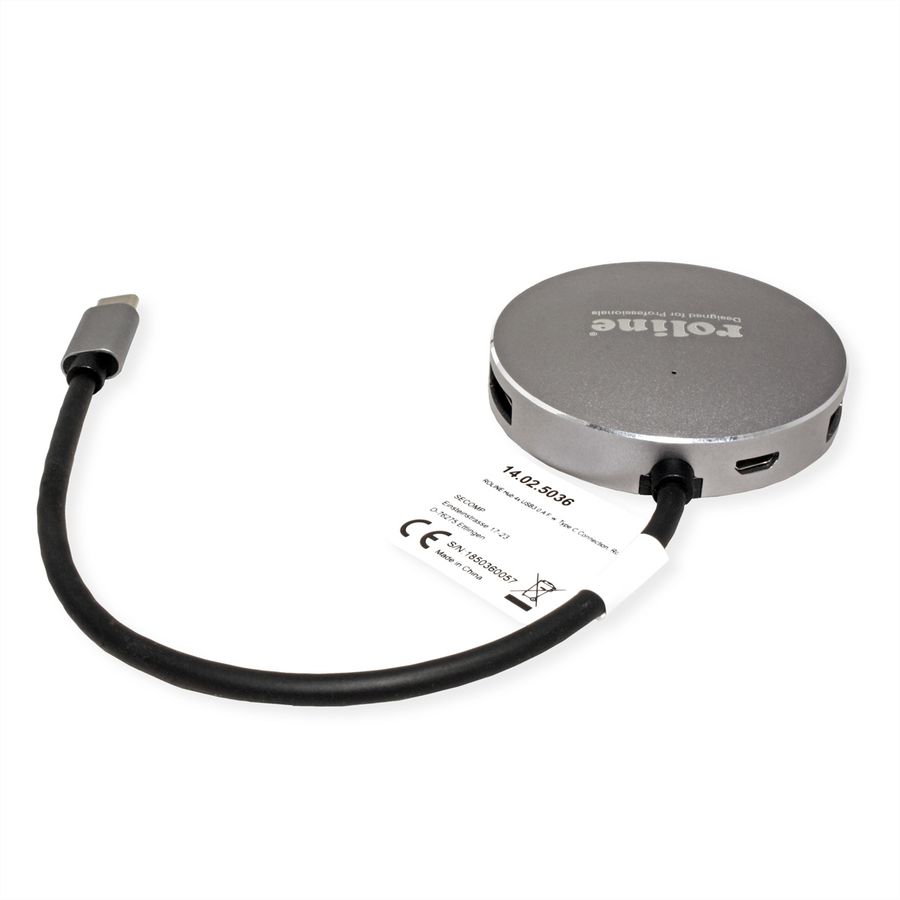 ROLINE USB 3.2 Gen 1 Hub, rund, 4fach, Typ C Anschlusskabel