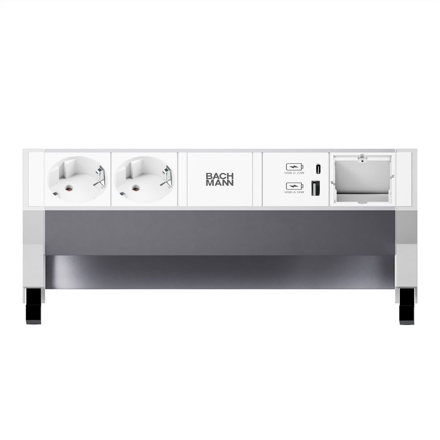 BACHMANN DESK2 ALU WHITE 2xCEE7/3 1xCM 1xUSB A/C 22W 0,2m GST18