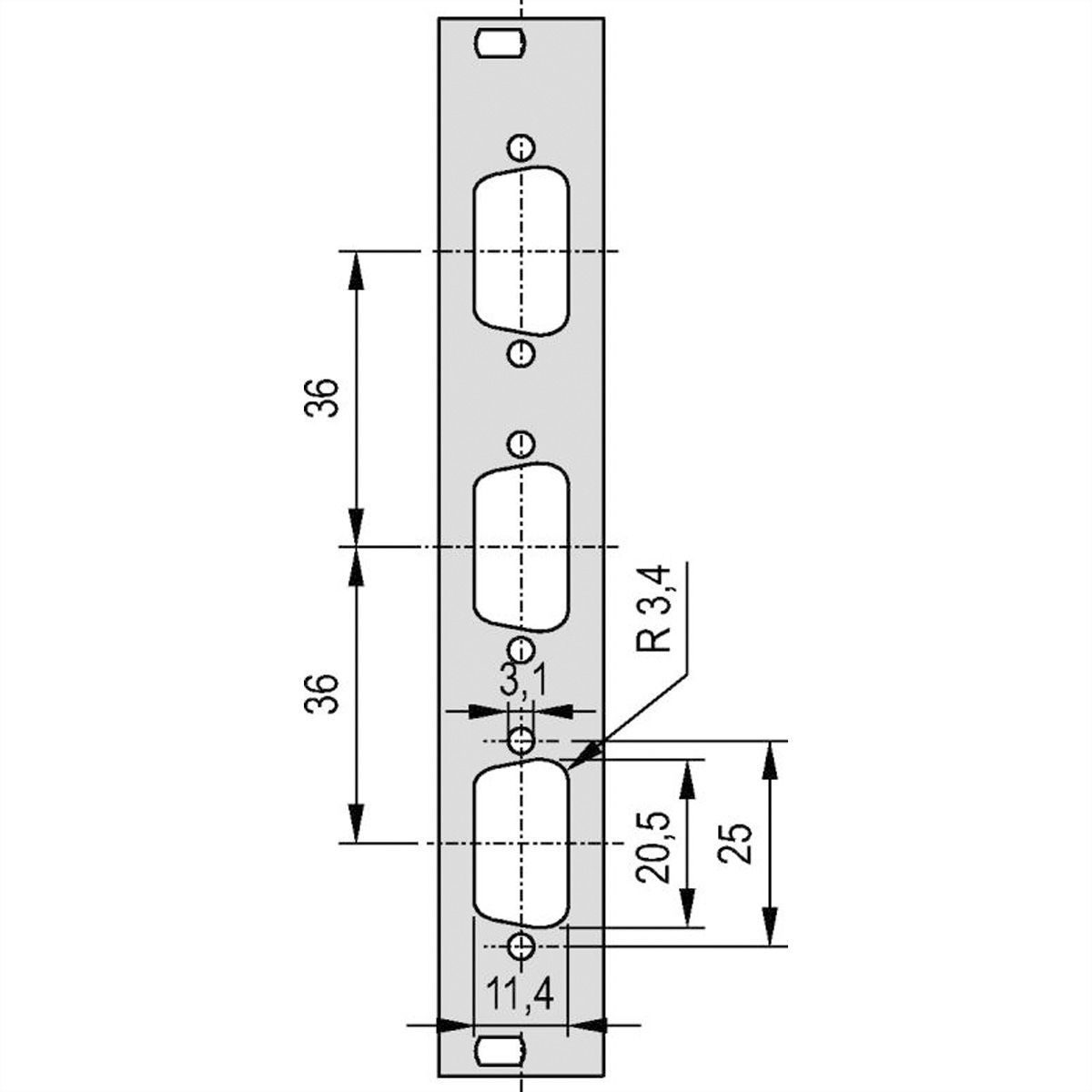SCHROFF Frontplatte SUB-D Ausbruch - TEILFRONTPL.3HE 4TE 3X9 DC