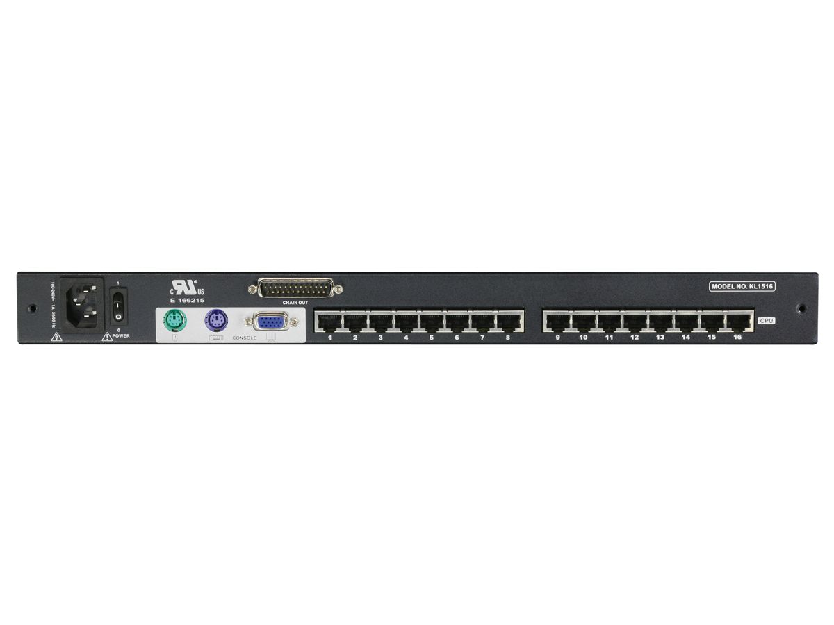 ATEN KL1516AN KVM-Switch, 48cm TFT, VGA, PS/2-USB über Kat 5, 16 Port, DE-Layout