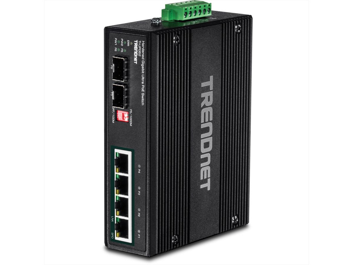 TRENDnet TI-UPG62 6-Port Gigabit Switch Ultra PoE DIN-Rail Industrial