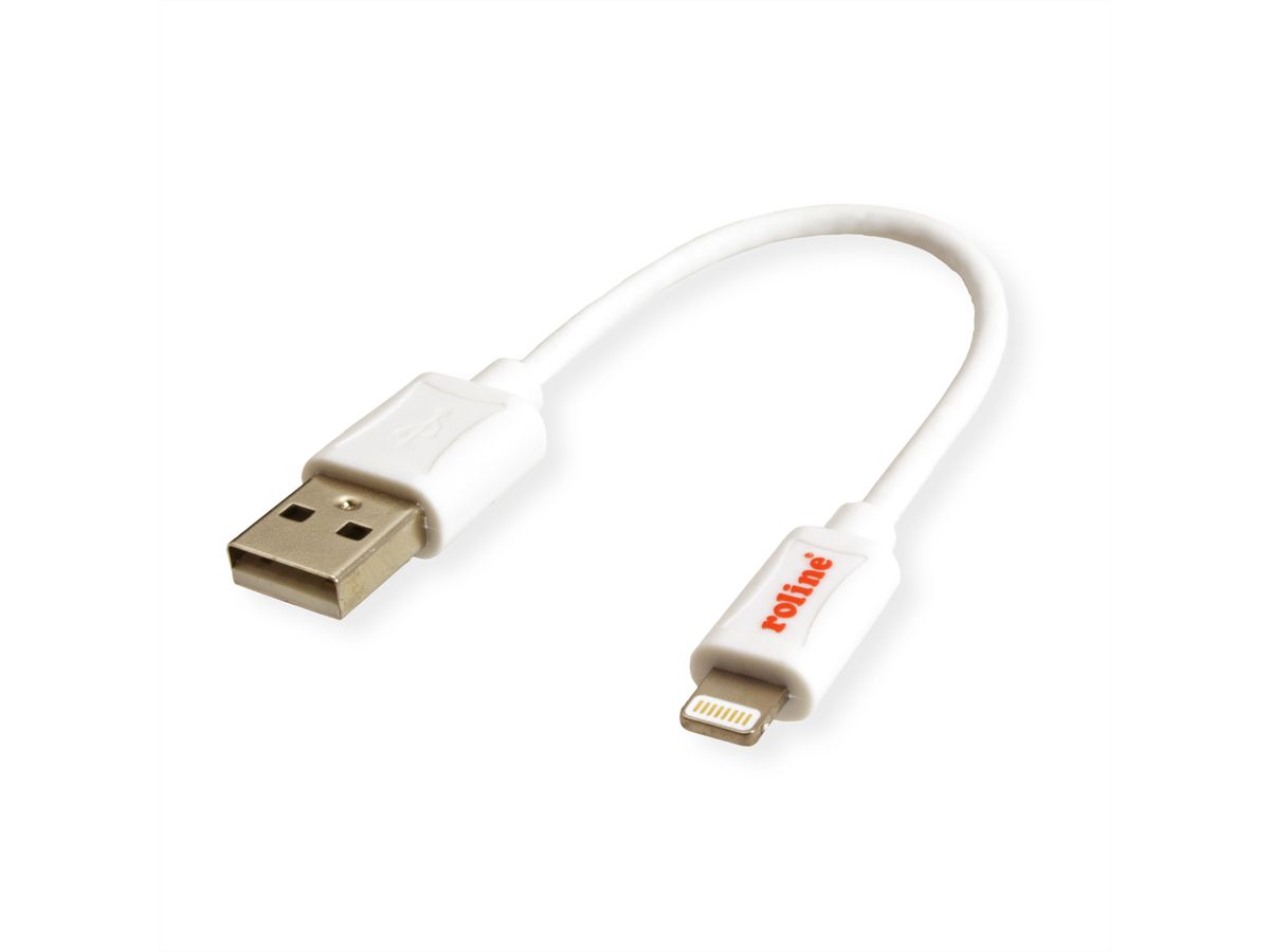 ROLINE USB 2.0 Sync- & Ladekabel mit Lightning Connector, weiß, 0,15 m