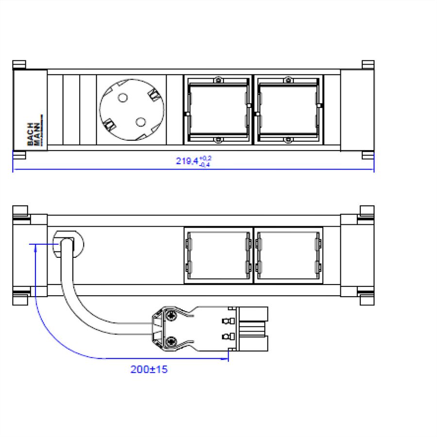 BACHMANN POWER FRAME 1xCEE7/3 2xCM, Kunststoffprofil 0,2m GST18