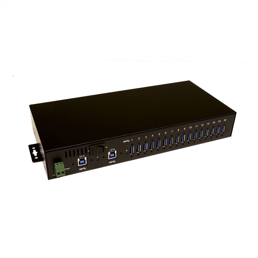 EXSYS EX-1116HMVS 16 Port USB 3.2 Gen1 HUB inkl. Din-Rail Kit Surge Protection