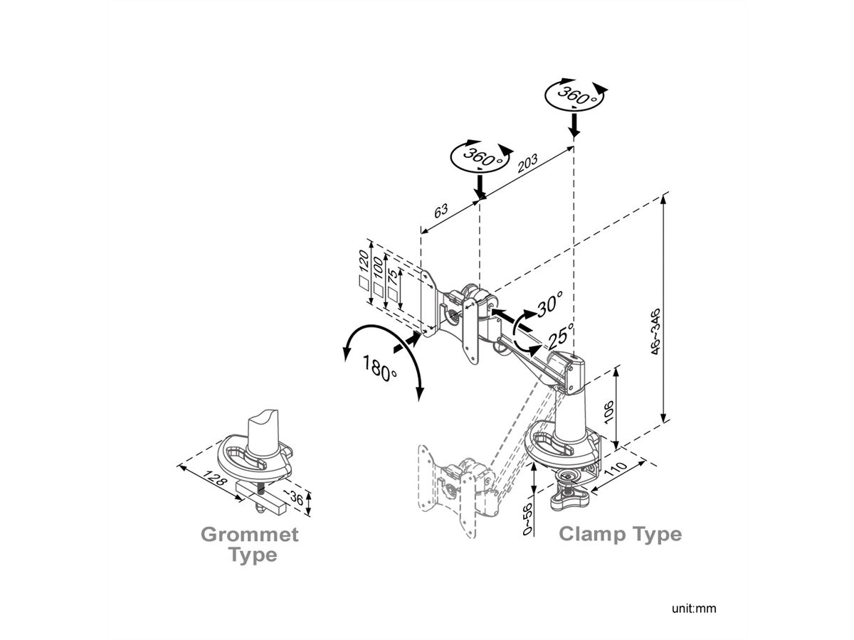 ROLINE LCD-Arm, Tischmontage, Gasfeder, 4 Gelenke