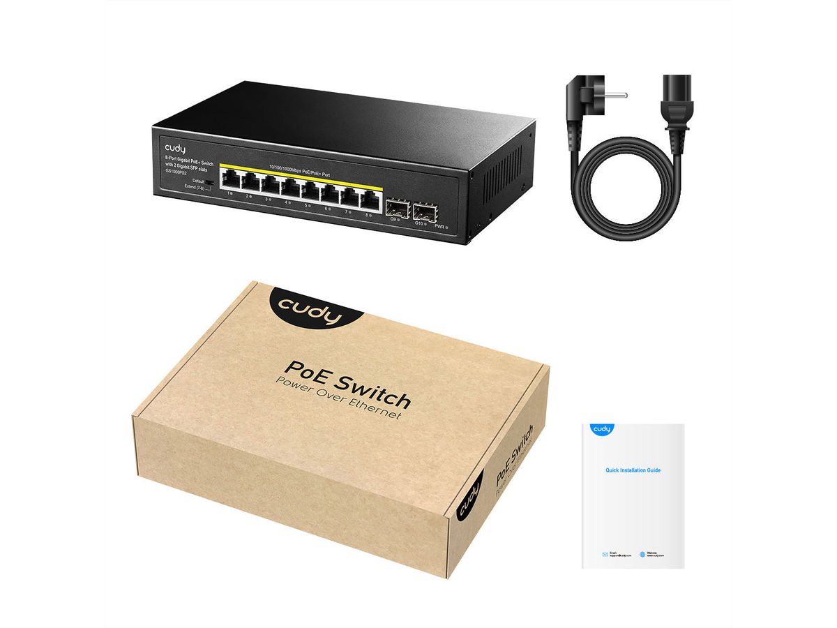 CUDY GS1008PS2 8-Port Gigabit Switch PoE+ mit 2x Gigabit SFP 120W