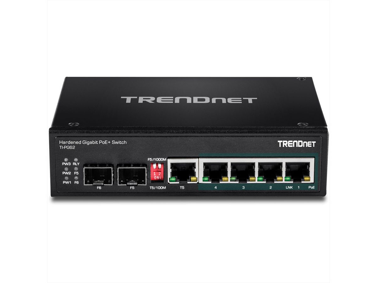 TRENDnet TI-PG62 6-Port Gigabit Switch PoE+ DIN-Rail Industrial