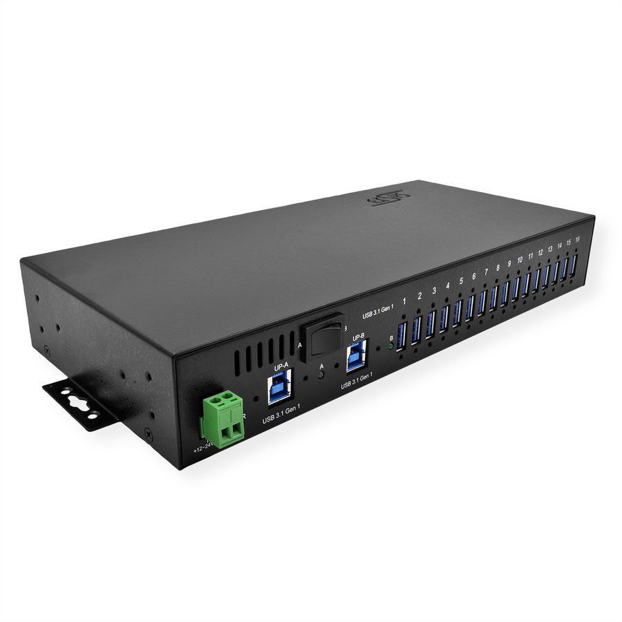 EXSYS EX-1116HMVS 16 Port USB 3.2 Gen1 HUB inkl. Din-Rail Kit Surge Protection
