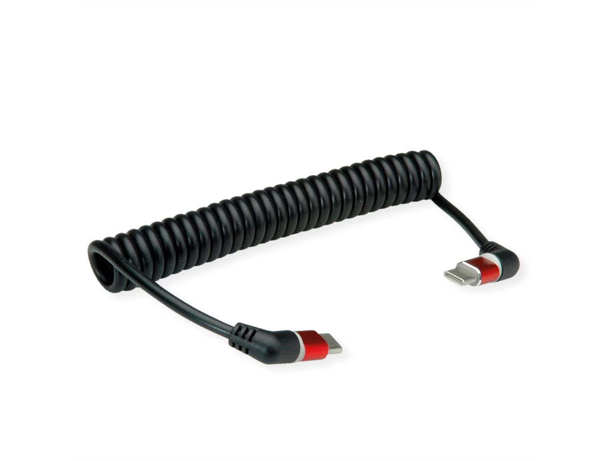 ROLINE USB 2.0 Kabel, Typ C - C, ST/ST, 360° Rotation, 60W, Spiralkabel, schwarz / rot, 1,5 m