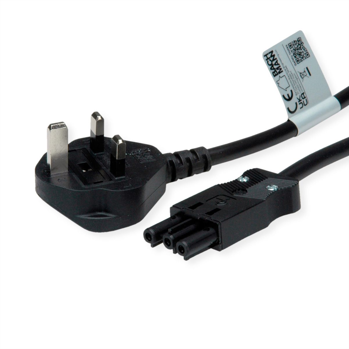 BACHMANN Geräteleitung H05VV-F 3G1,5mm², Schwarz, UK-Stecker 13A, Installationskupplung GST18, schwarz, 2 m