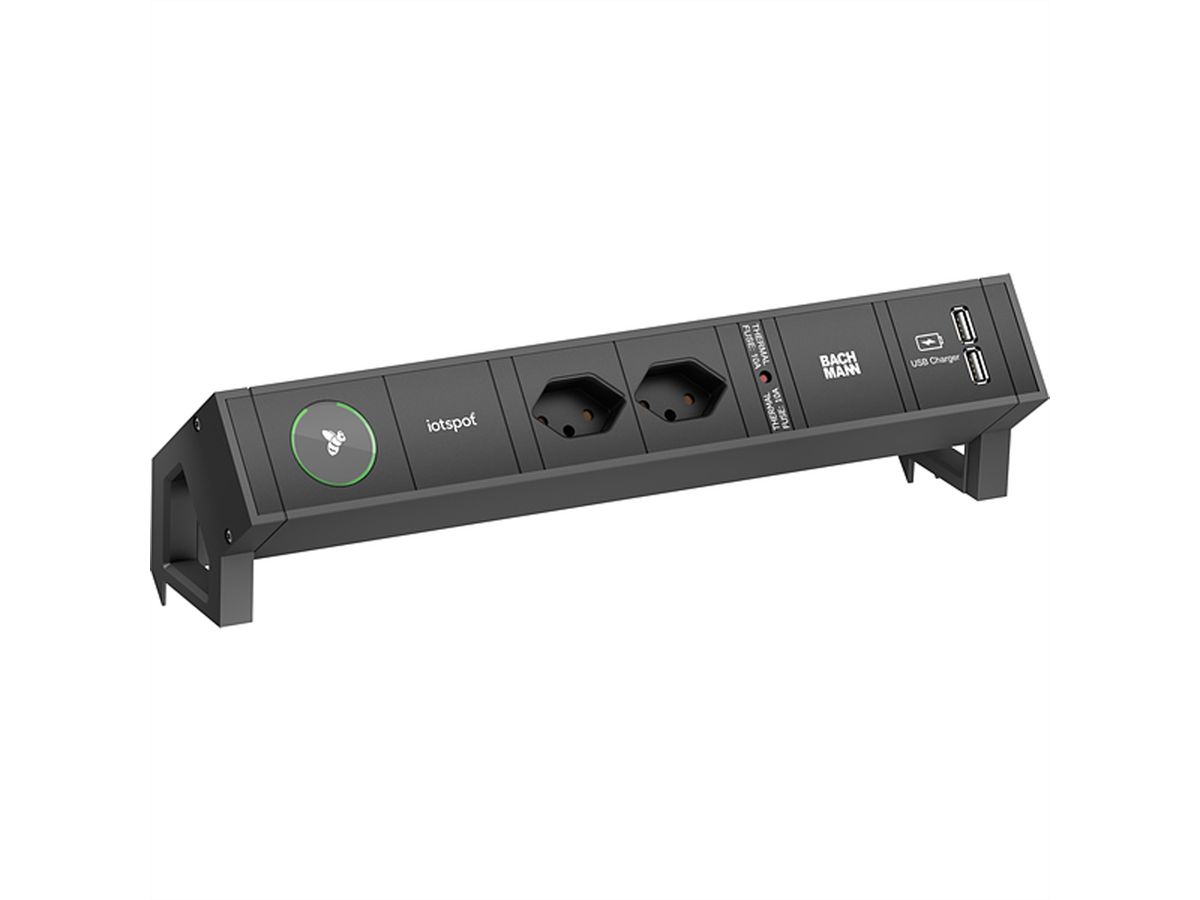 BACHMANN DESK2 iotspot 2xCH USB Charger, 0,2m GST18, RAL9005 Schweiz
