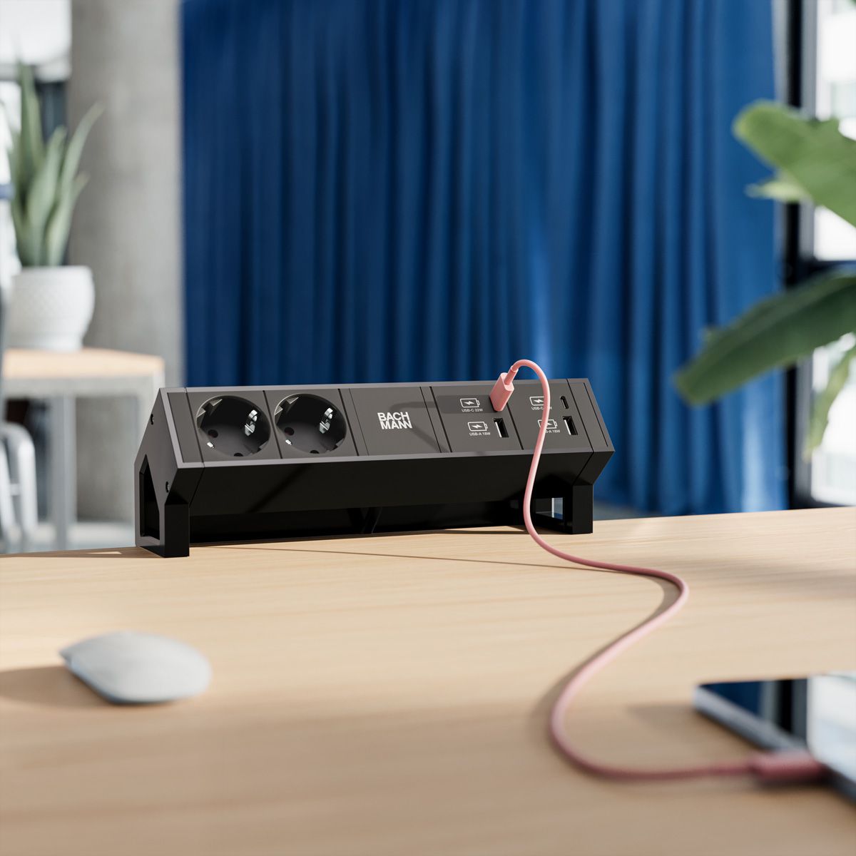 BACHMANN DESK2 2xSchutzkontakt USB A&C, USB Charger 22W 1xABD 0,2m GST18 Schwarz