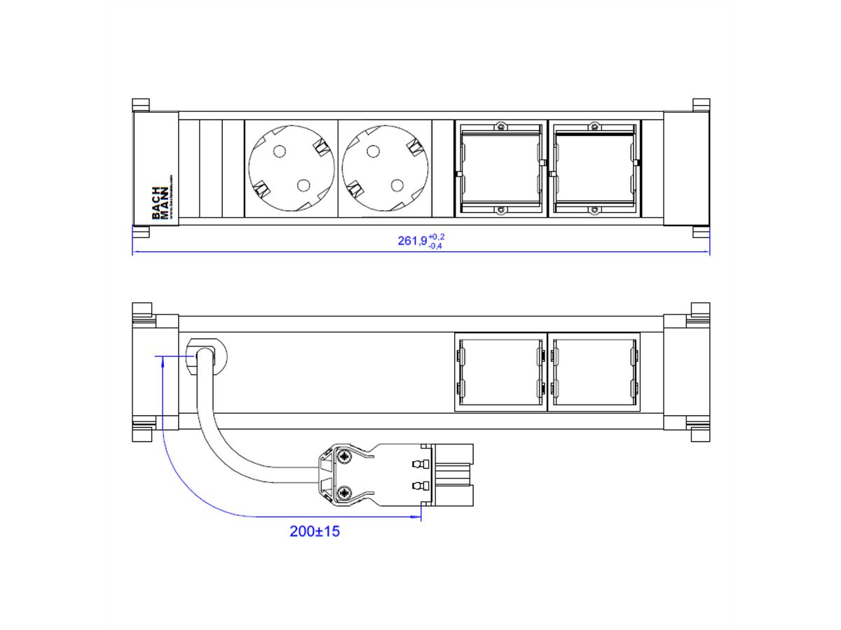 BACHMANN POWER FRAME Medium 2x Schutzkontakt 2x ABD Kunststoffprofil, schwarz