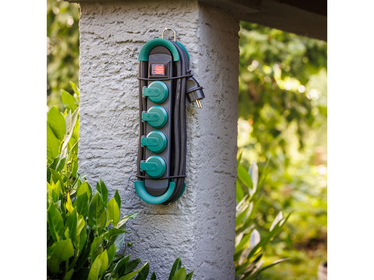 BACHMANN HOOK Outdoor 4x Schutzkontakt, Kunststoff, mit Schalter und Klappdeckeln, IP44, 4 m