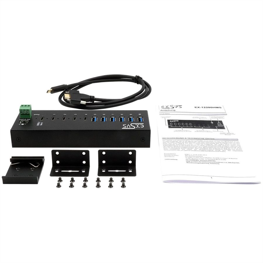 EXSYS EX-12280HMS 10-Port USB 3.2 Gen 2 Metall HUB, mit 4x C-Anschlüsse und 6x A-Anschlüsse