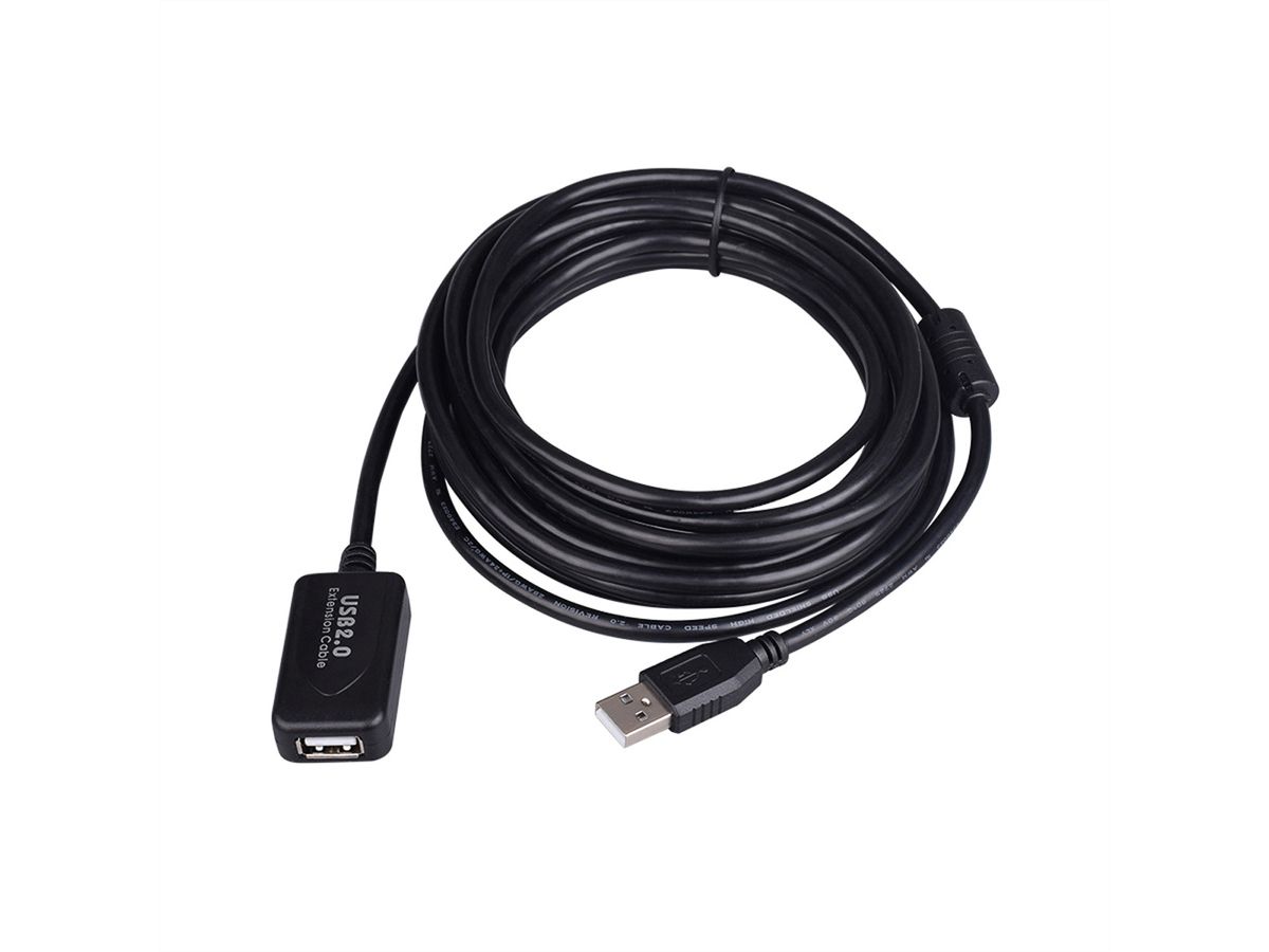 STANDARD USB 2.0 Verlängerung, aktiv, mit Repeater, schwarz, 5 m