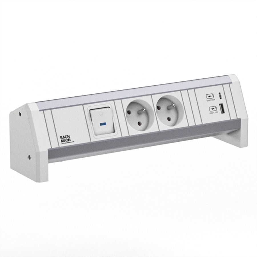 BACHMANN DESK 2xUTE 1xUSB A/C 22W 1xSchalter GST18 RAL9010