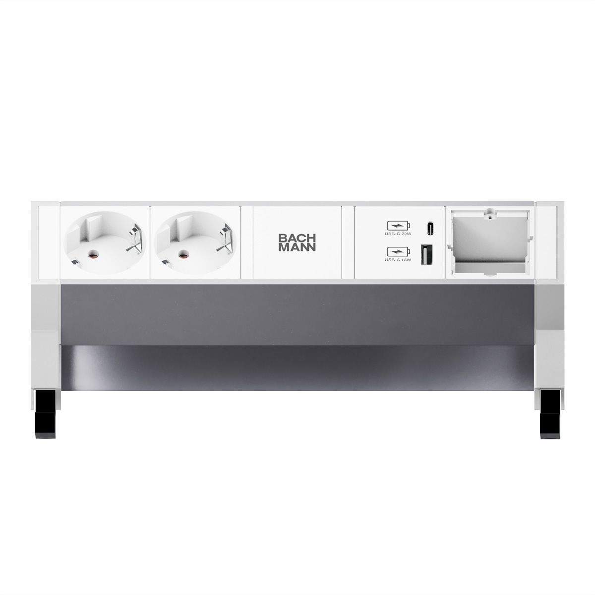 BACHMANN DESK2 ALU WHITE 2xCEE7/3 1xCM 1xUSB A/C 22W 0,2m GST18