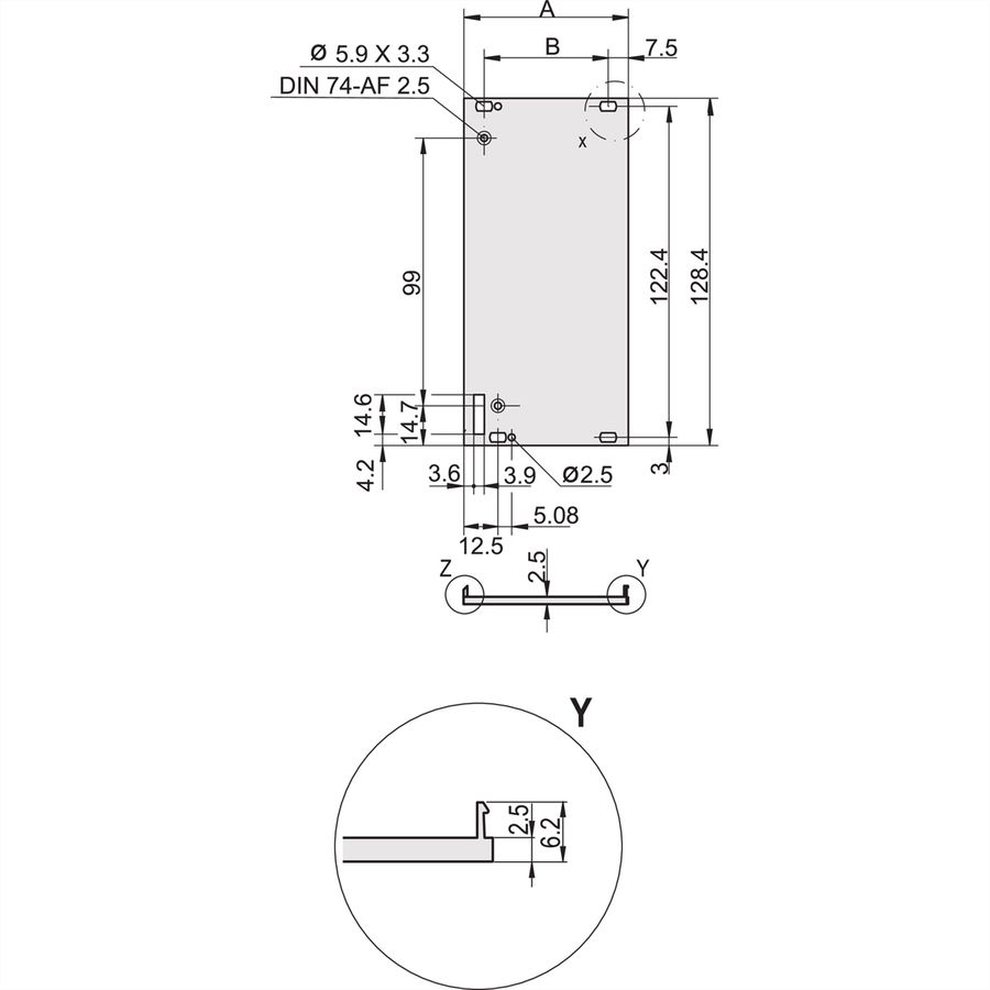 SCHROFF Frontplatte geschirmt für Steckbaugruppe mit Aushebegriff in Trapezform - FRONTPROFIL HF 6HE 8TE