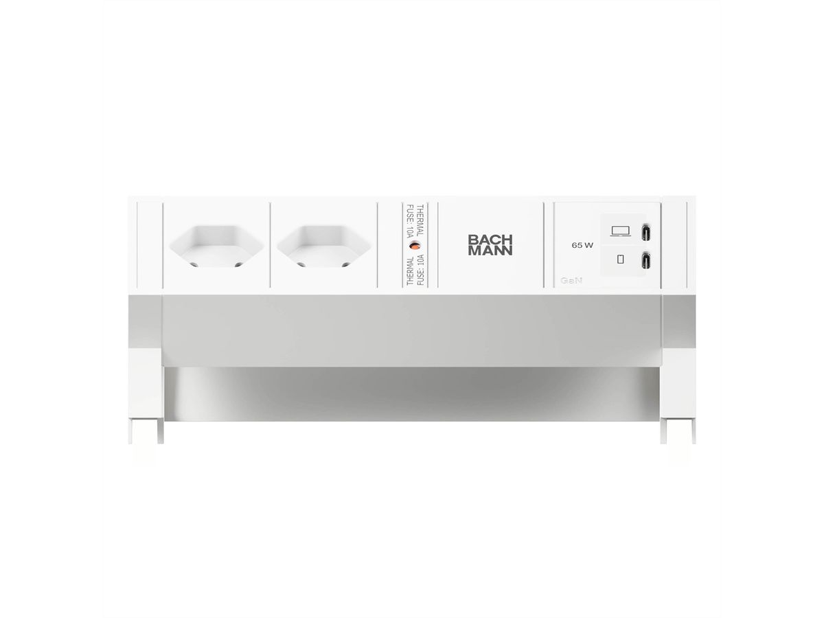 BACHMANN DESK2 white 2xCH 90°, 1xUSB C/C 65W L=0,2m RAL9010