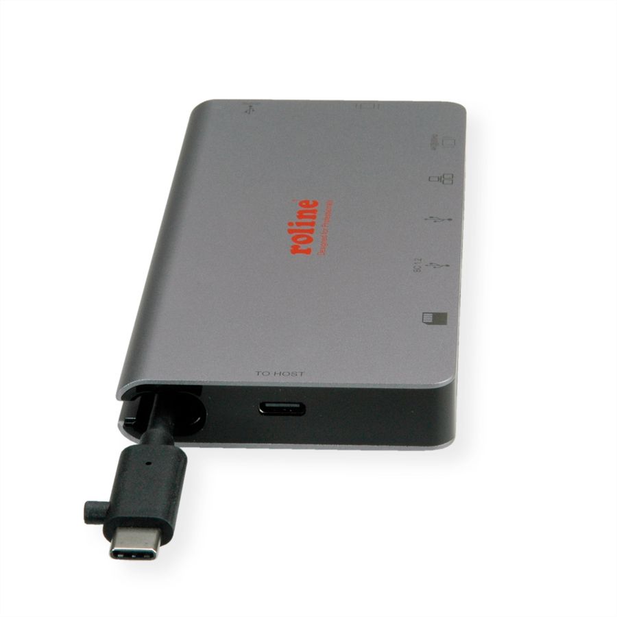 ROLINE USB Typ C Dockingstation, HDMI 4K, VGA, 2x USB 3.2 Gen 1, LAN, PD, Cardreader