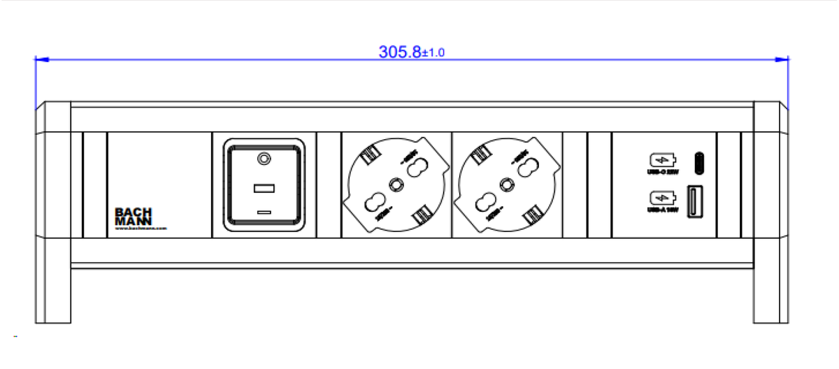 BACHMANN DESK 2xP40 1xUSB A/C 22W 1xSchalter GST18 RAL9010
