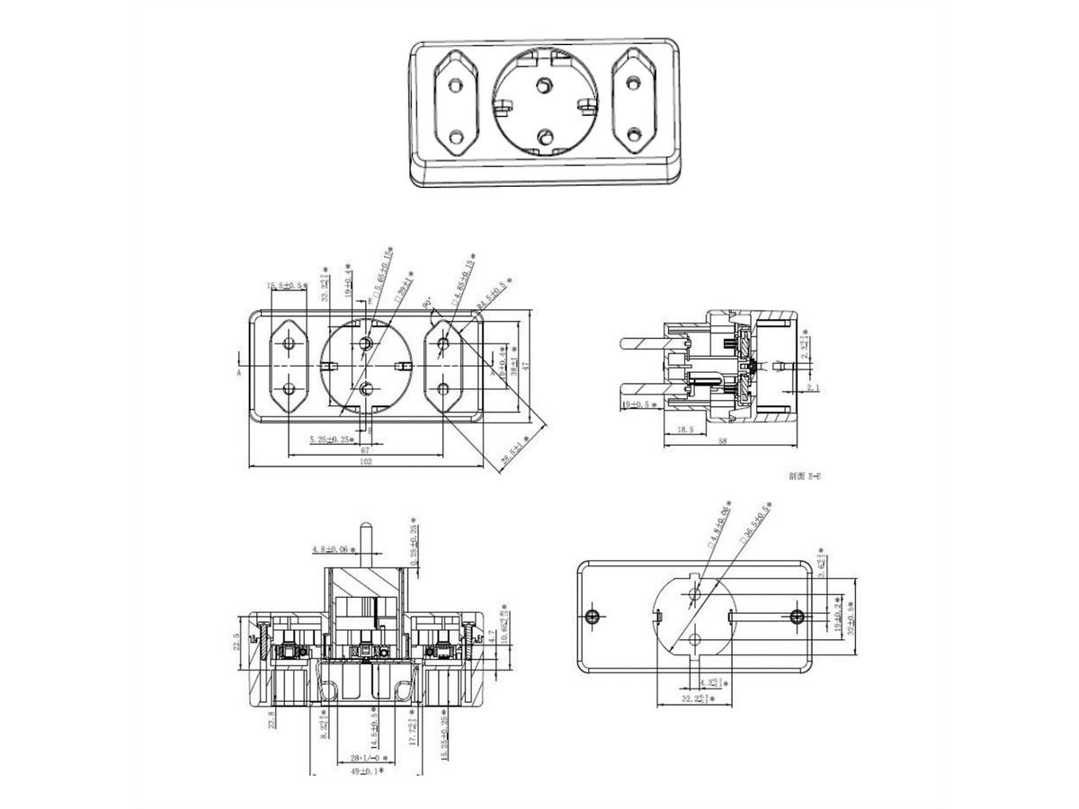 BACHMANN Multistecker 2xEuro 1xCEE7/3, weiß 16A/230V Polybeutel mit Etikett