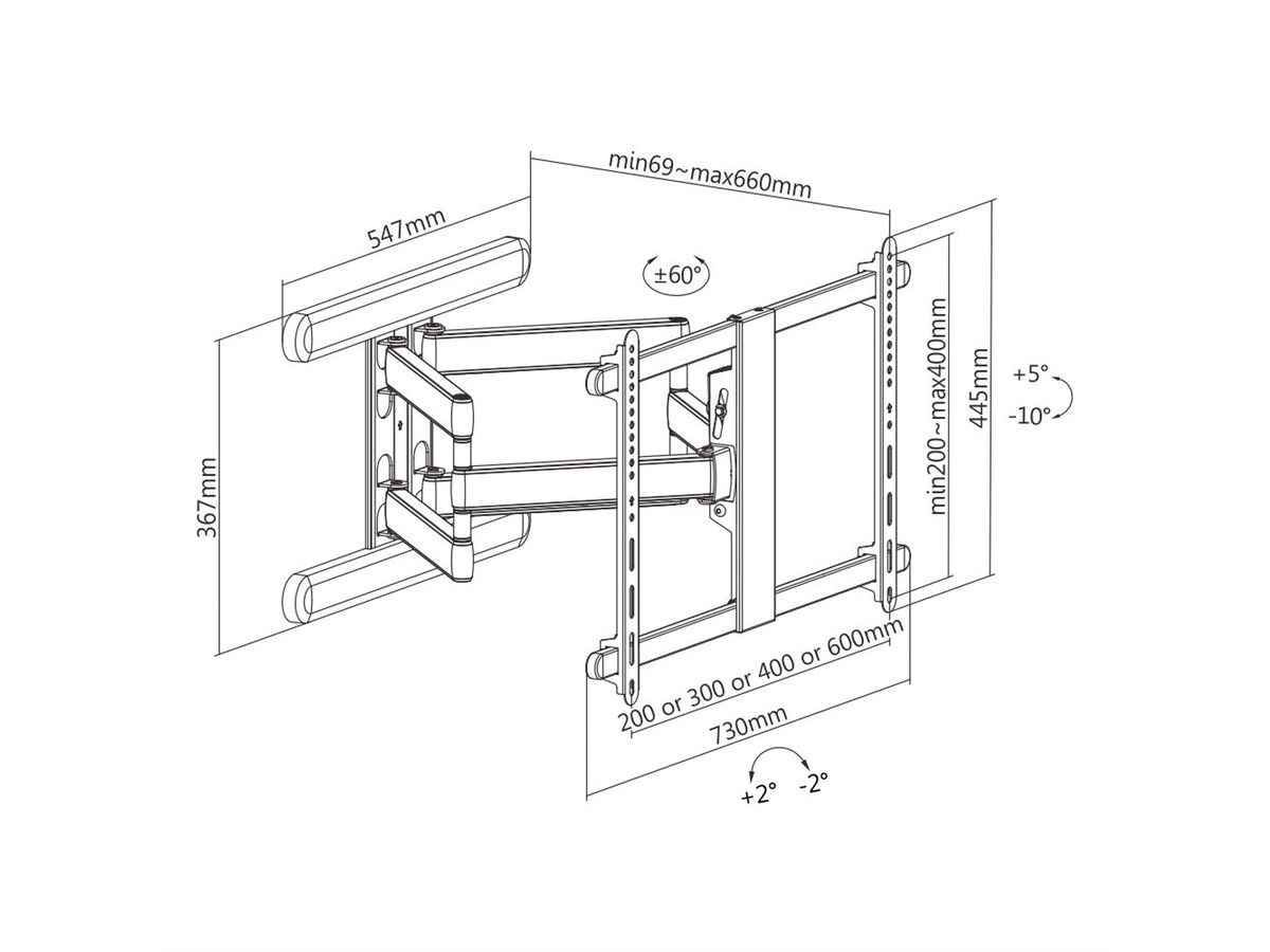 ROLINE PREMIUM TV-Wandhalterung, hoch-flexibel, 37-80 Zoll, bis 70 kg