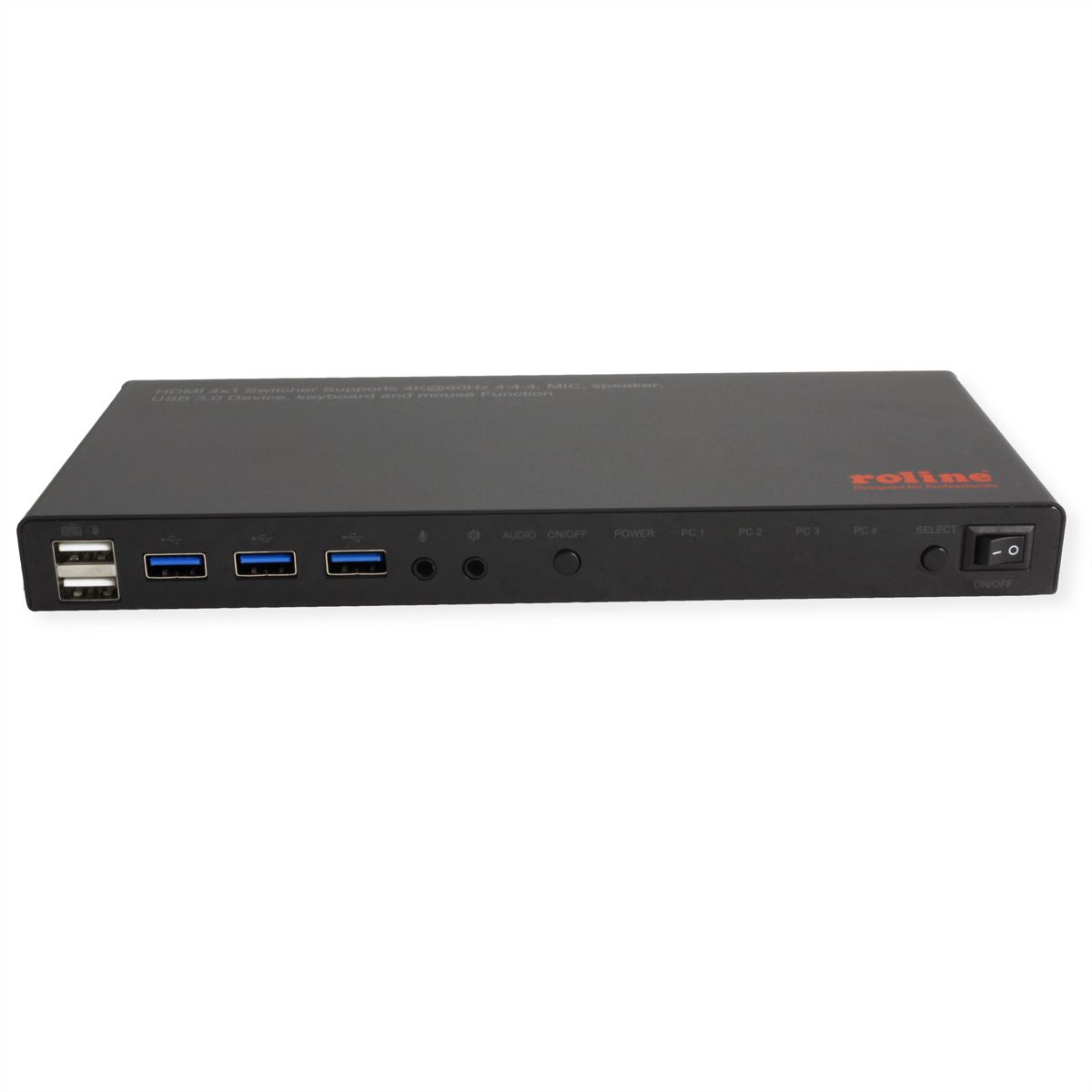 ROLINE KVM Switch, HDMI 4K, USB, 1 User - 4 PC, mit 3-Port USB-Hub