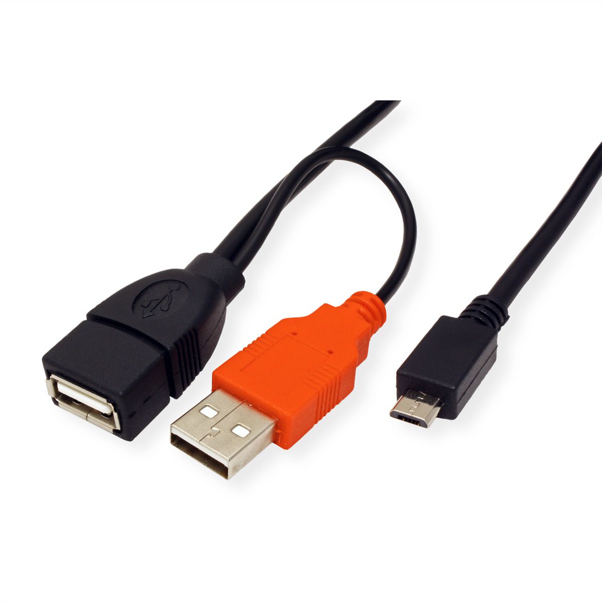 ROLINE USB 2.0 Y-Kabel, 2x Typ A (ST / BU) - Micro B ST, 1m